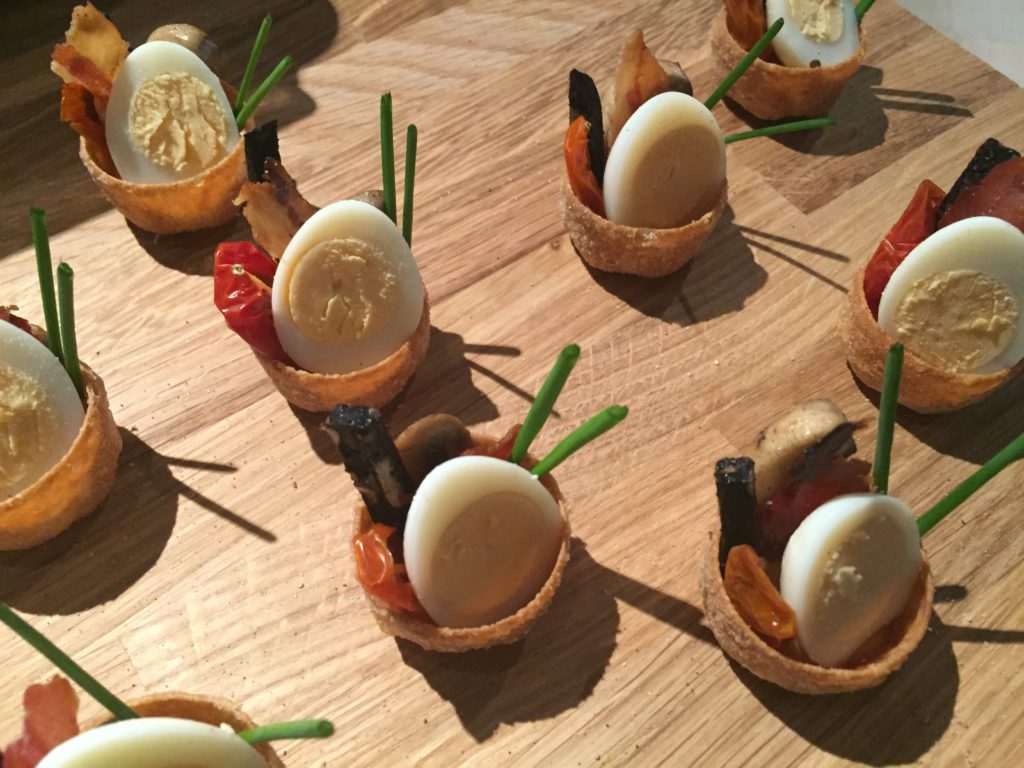 one-bite full english breakfast canape for a morning event