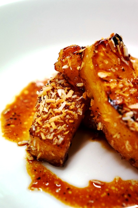 Pineapple Desserts – Caramelised Pineapple with Rum Sauce and Toasted Coconut