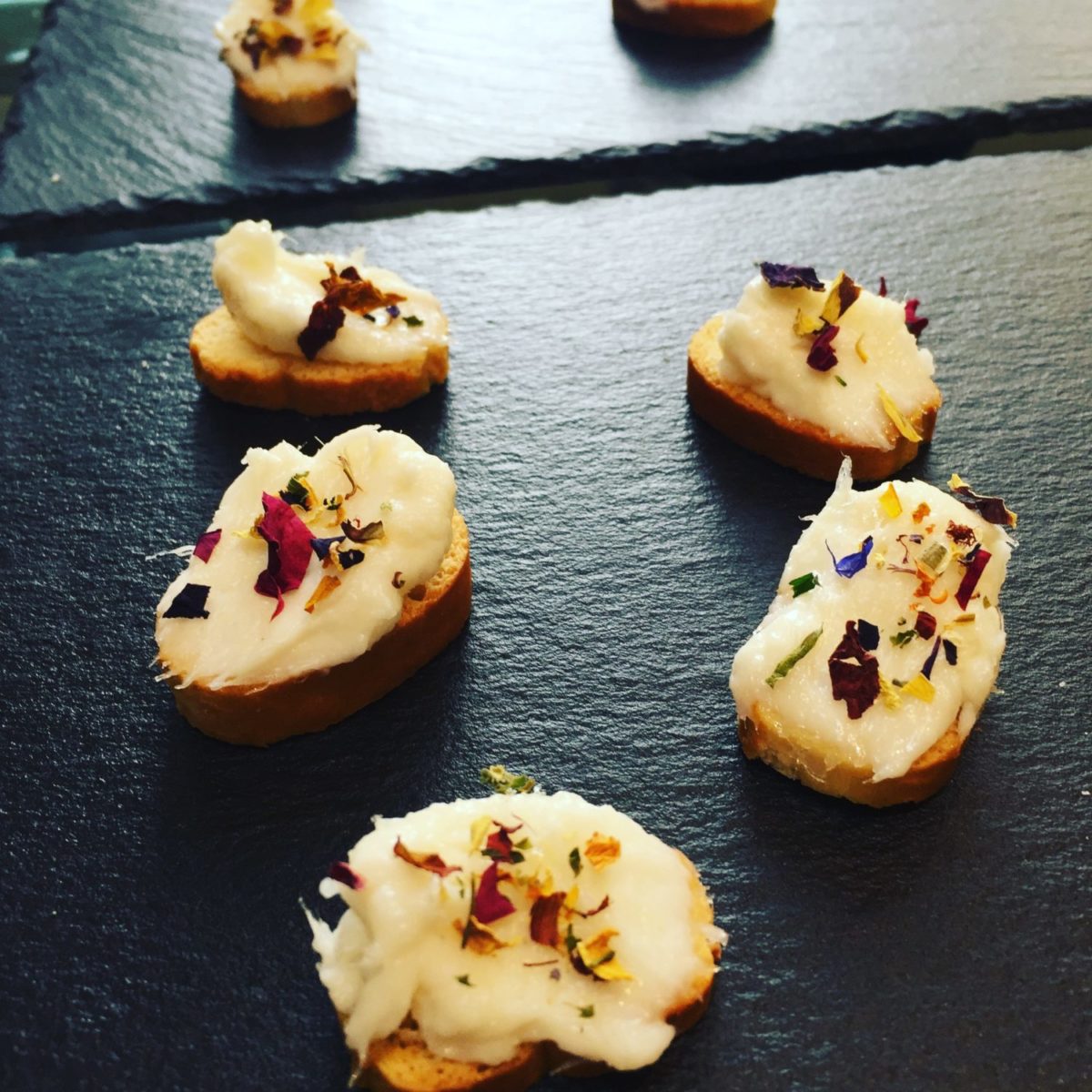 Salt Cod and Dried Flowers Canape by Theo