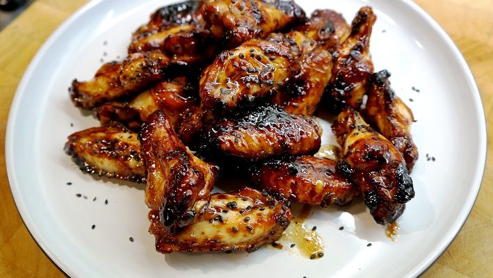 Baked Chicken Wings with Honey, Soy and Black Sesame