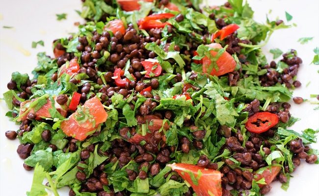 Greek Lentil Salad Recipe with Pink Grapefruit