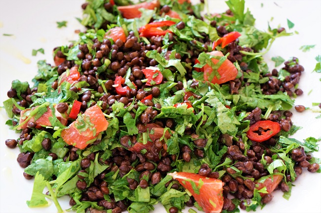 Greek Lentil Salad Recipe with Pink Grapefruit