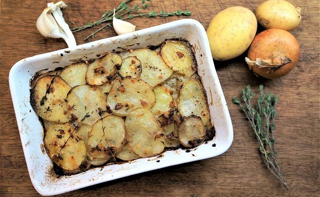 Potato Bake Recipe with Pancetta, Thyme, Garlic and Lemon