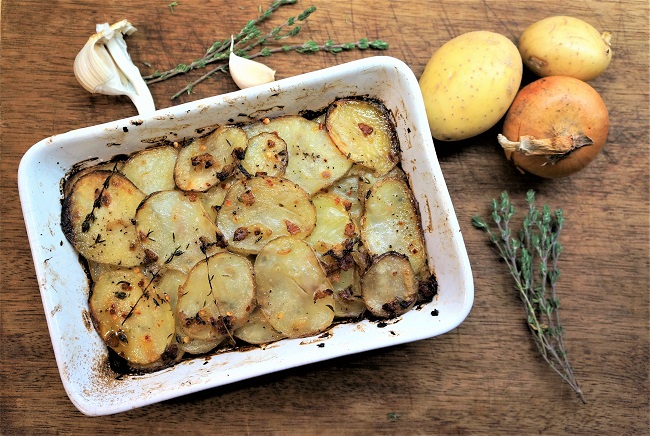 Potato Bake Recipe with Pancetta, Thyme, Garlic and Lemon
