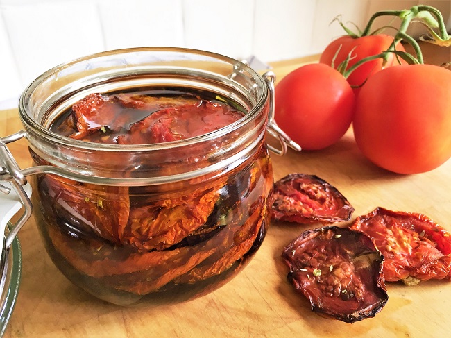 Oven Dried Tomatoes – made at home and stored in olive oil