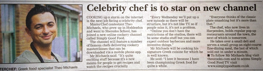 Mercury Newspaper – Celebrity Chef To Star In New Channel (that’s me btw..)